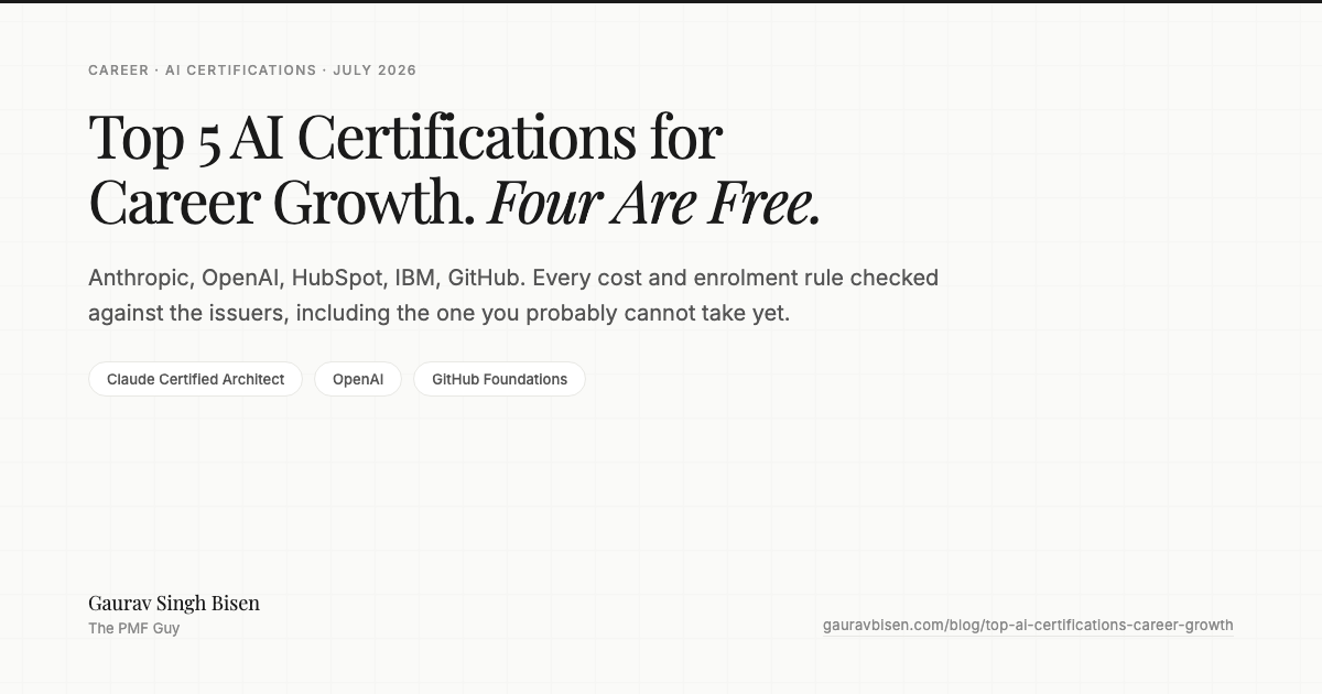 Top 5 AI certifications for career growth in 2026, reviewed by Gaurav Singh Bisen